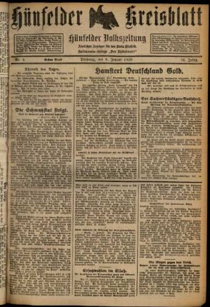 Erste Ausgabe vom Dienstag, den 08. Januar 1929.