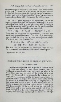 Note on the theory of apsidal surfaces.