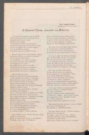 Al General Flores, vencedor en Miñarica