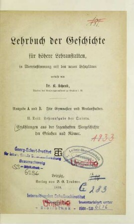 Teil 2: Erzählungen aus der sagenhaften Vorgeschichte der Griechen und Römer : Lehraufgabe der Quinta