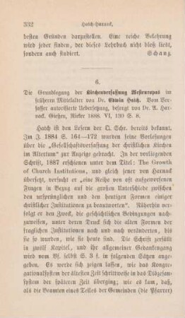 332-335 [Rezension] Hatch, Edwin, Die Grundlegung der Kirchenverfassung Westeuropas im frühen Mittelalter