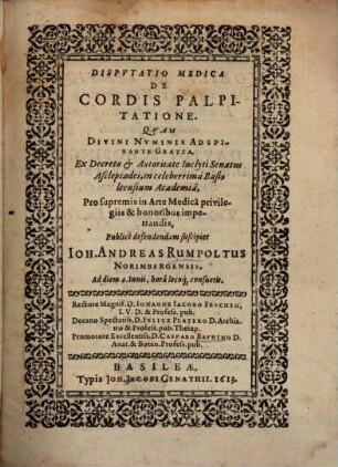Disputatio Medica De Cordis Palpitatione