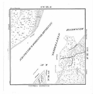 Kartenblatt SW XIX 16 SW XIX 24 SW XX 19 Stand 1842 (Multiblatt 1:2500, nur hohenzollerischer Teil)