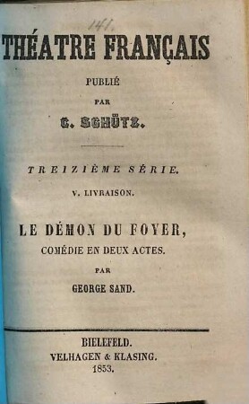 Le Démon du Foyer : comédie en deux actes
