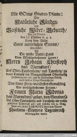 [I. Theil. Völlige Tauff-Reden, unter diesen aber nebst einer gebilligten Noth-Tauffe eine Türcken-Tauffe]