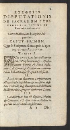 Caput Primum. Quae sit Scriptura sacra: quid & quocuplex ejus Authoritas.