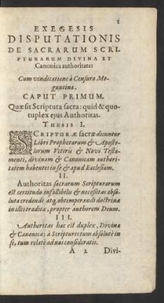 Caput Primum. Quae sit Scriptura sacra: quid & quocuplex ejus Authoritas.