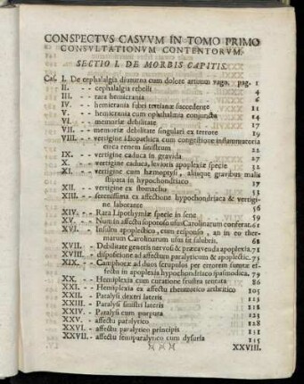 Conspectus casuum in tomo primo consultationum contentorum.