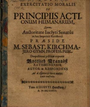 Exercitatio Moralis De Principiis Actionum Humanarum