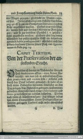 Caput Tertium. Von der Praeservation der ansteckenden Seuche
