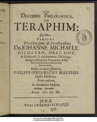Diatribe Philologica, De Teraphim