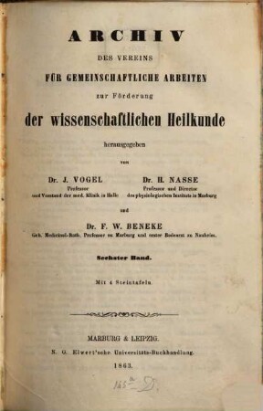 Archiv des Vereins für Gemeinschaftliche Arbeiten zur Förderung der Wissenschaftlichen Heilkunde. 6. 1863