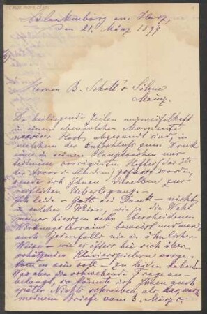Brief an B. Schott's Söhne : 21.03.1899