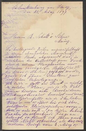 Brief an B. Schott's Söhne : 21.03.1899