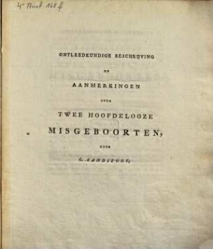 Outleedkundige Beschrijving en Aanmerkingen over twee hoofdelooze Misgeboorten