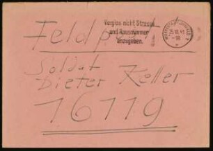 Feldpost Soldat Dieter Keller