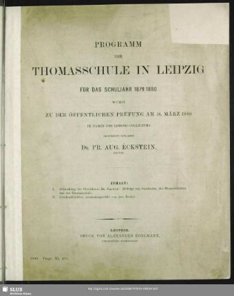 1879/1880 (1880): Programm der Thomasschule in Leipzig : für d. Schuljahr ...
