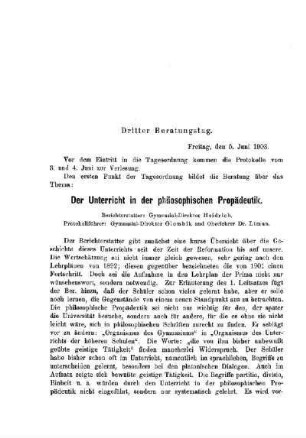 Der Unterricht in der philosophischen Propädeutik : [Protokolle der Verhandlungen]