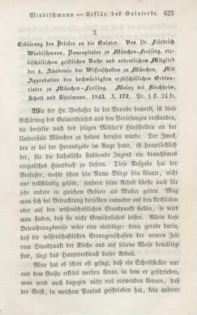 623-633 [Rezension] Windischmann, Friedrich Heinrich Hugo, Erklärungen des Briefes an die Galater