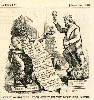 Sweet Gambrinus, "thou owest me thy love" and - votes : Gambrinus prostet einem Indianer zu