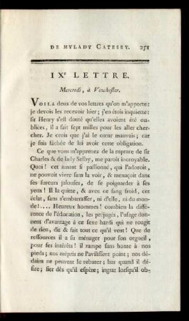 IXe Lettre. Mercredi, à Vinchester.