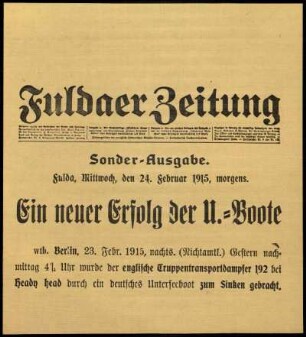 Erste Ausgabe vom Mittwoch, den 24. Februar 1915.