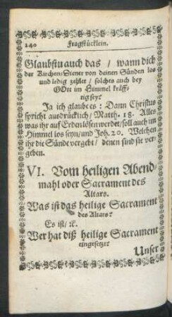 VI. Vom heiligen Abendmahl oder Sacrament des Altars.