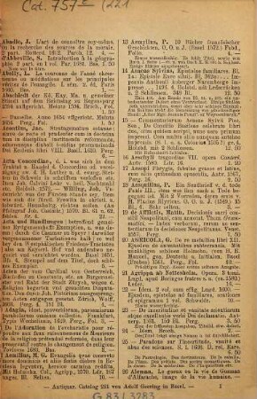 Antiquarischer Catalog von Adolf Geering in Basel. 221. [ca. 1891]