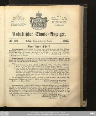 Anhaltischer Staats-Anzeiger : Dessauer neueste Nachrichten, No. 166. Dessau, Mittwoch, den 25. October 1865.