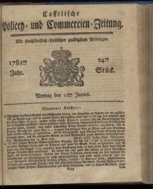 1781tes Jahr. 24tes Stück. Montag den 11ten Junius