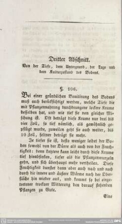 Dritter Abschnitt. Von der Tiefe, dem Untergrund, der Lage und dem Kulturzustand des Bodens