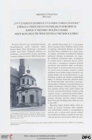 "O vulnerata Domina! Vulnera corda nostra" : Uwagi o treściach i funkcjach ideowych kaplicy Siedmiu Boleści Marii przy kościele św. Wincentego we Wrocławiu