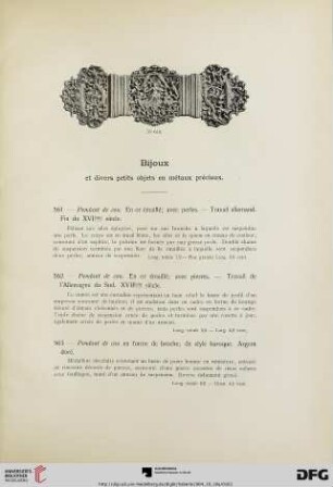 Bijoux et divers petits objets en métaux précieux (No. 561-635)