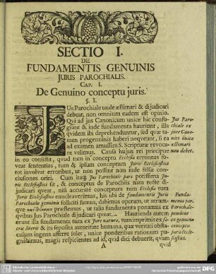 Sectio I. De Fundamentis Genuinis Juris Parochialis