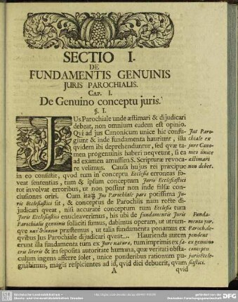 Sectio I. De Fundamentis Genuinis Juris Parochialis