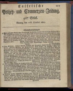 42tes Stück. Montag, den 12ten October 1807