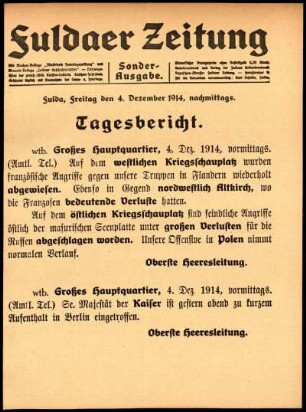 Ausgabe vom Freitag, den 04. Dezember 1914.