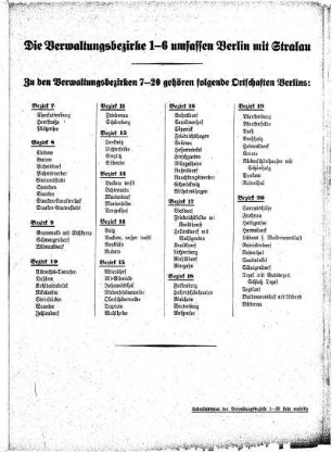 Die Verwaltungsbezirke 1-6 umfassen Berlin mit Stralau