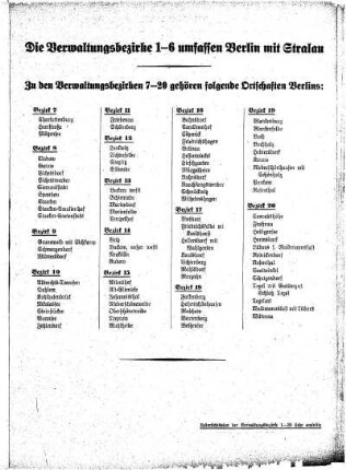 Die Verwaltungsbezirke 1-6 umfassen Berlin mit Stralau