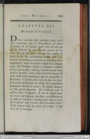 Chapitre XVI. Du travail & de l'oisiveté
