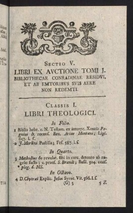 105-146, Sectio V. Libri Ex Auctione Tomi I.