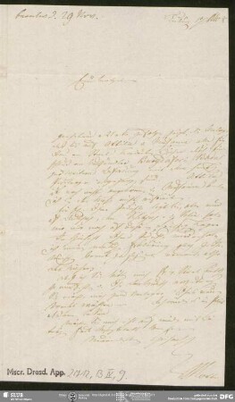 Eigenh. Brief von Johann Friedrich von Cotta an August Wilhelm von Schlegel, Tübingen, 17.11.1808