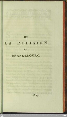 De La Religion Du Brandebourg