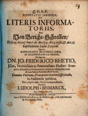 Disp. iur. de literis informatoriis