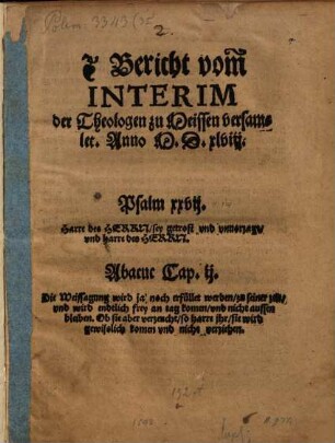 Bericht vom[m] Interim der Theologen zu Meissen versamlet : Anno M.D.XLVIII.