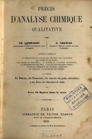 Précis d'analyse chimique qualitative