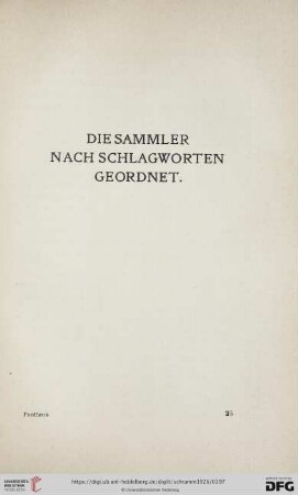 Die Sammler nach Schlagworten geordnet