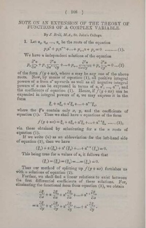 Note on an extension of the theory of functions of a complex variable.