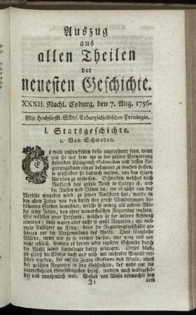 XXXII. Nachl. Coburg, den 7. Aug. 1756.