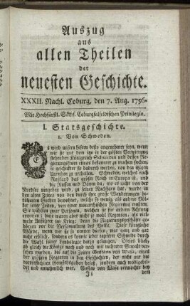 XXXII. Nachl. Coburg, den 7. Aug. 1756.